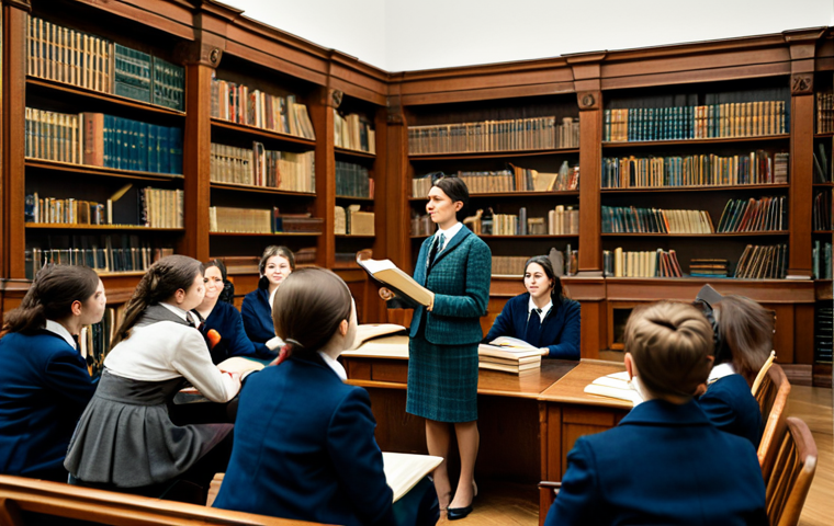 A female history professor in a tweed suit, lecturing in a university hall filled with diverse students, surrounded by bookshelves and historical artifacts, fully clothed, appropriate attire, safe for work, perfect anatomy, natural proportions, professional academic setting, high quality.