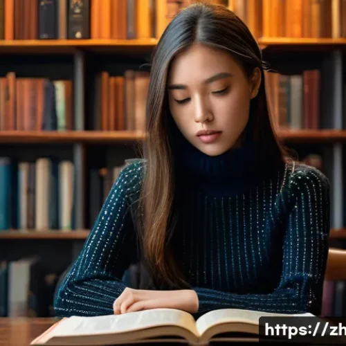 문학 비평 이론 - **Prompt:** A young, intellectually curious woman, wearing a stylish yet modest turtleneck sweater, ...