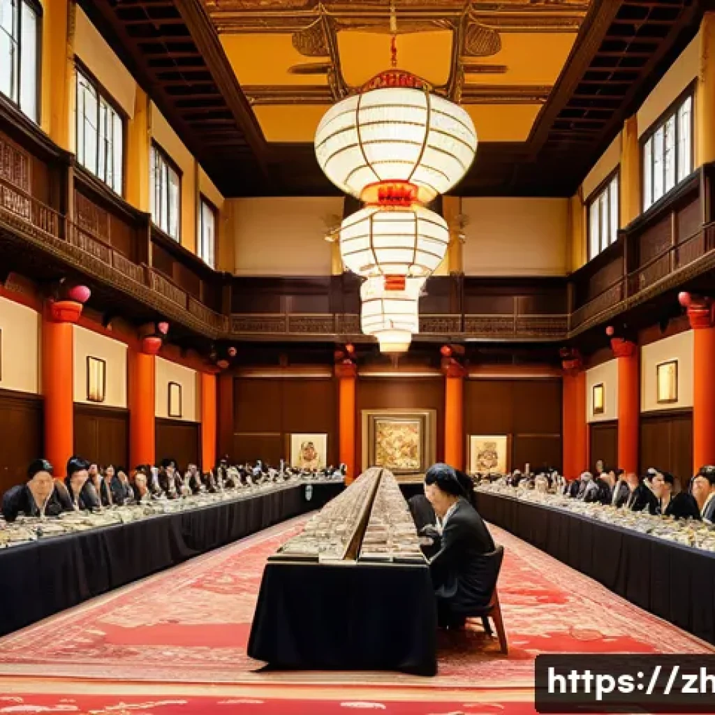 문학상과 문학적 권위 - A sophisticated literary award ceremony scene set in a grand hall with diverse judges including writ...
