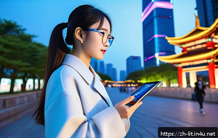한중 문학 교류 - A vibrant digital reading scene set in a modern Chinese urban environment, showcasing a young adult ...