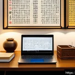 번역 문학의 의미 - A sophisticated scene of a multilingual translator’s workspace: an elegant wooden desk cluttered wit...