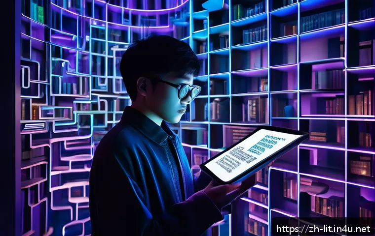 실험 문학의 경향 - A surreal digital art scene depicting a fragmented literary maze symbolizing nonlinear narrative: mu...