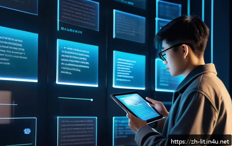 21세기 문학 트렌드 - A futuristic digital library scene showcasing a young adult reading an interactive novel on a sleek ...