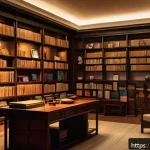 문학과 영화 비교 - A sophisticated scene depicting the fusion of literature and film narrative: a cozy study room fille...