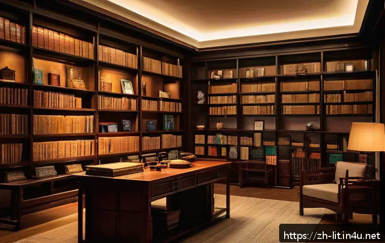 문학과 영화 비교 - A sophisticated scene depicting the fusion of literature and film narrative: a cozy study room fille...